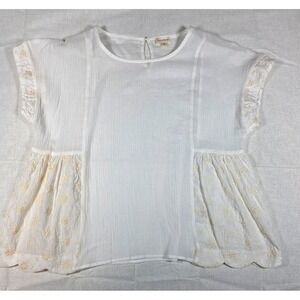 NWOT Hem & Thread White Top Boho Cottagecore Embroidered Peplum M Boxy Oversize